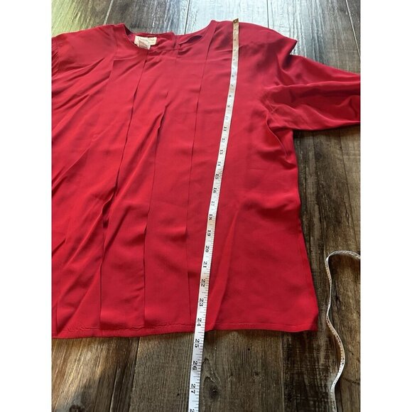 Christian Dior Chemises VTG Red Silk Blouse Shoulder Pads Button Down Back 14 - Picture 4 of 5